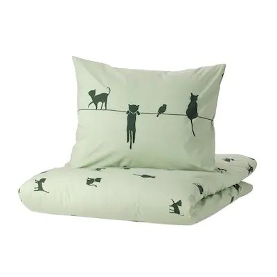 BỘ VỎ CHĂN GỐI BARNDRÖM IKEA - XANH /HÌNH MÈO 150x200 / 50x80 cm