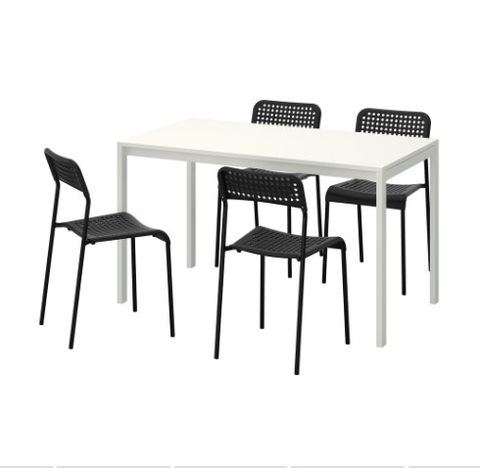 BỘ BÀN 4 GHẾ MELLTORP / ADDE IKEA - TRẮNG / ĐEN 125x75 cm