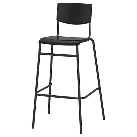 GHẾ QUẦY BAR CÓ TỰA LƯNG STIG IKEA  - ĐEN 74 cm