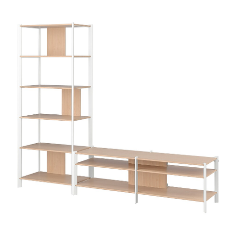 KỆ LƯU TRỮ VÀ TI VI KẾT HỢP JÄTTESTA IKEA - TRẮNG/TRE 240x40x194 cm