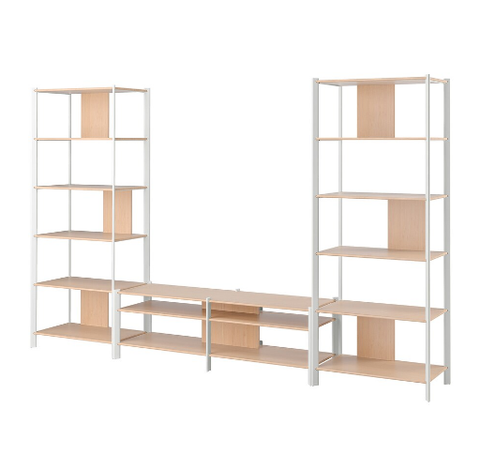 KỆ LƯU TRỮ VÀ TI VI KẾT HỢP JÄTTESTA IKEA - TRẮNG/TRE 320x40x194 cm