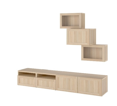 KỆ TI VI KẾT HỢP KỆ LƯU TRỮ CÓ CỦA KÍNH BESTÅ IKEA - MÀU SỒI 240x42x190 cm