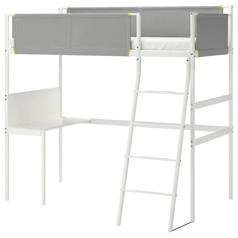 KHUNG GIƯỜNG GÁC XÉP CÓ MẶT BÀN VITVAL IKEA - TRẮNG/XÁM 90x200 cm