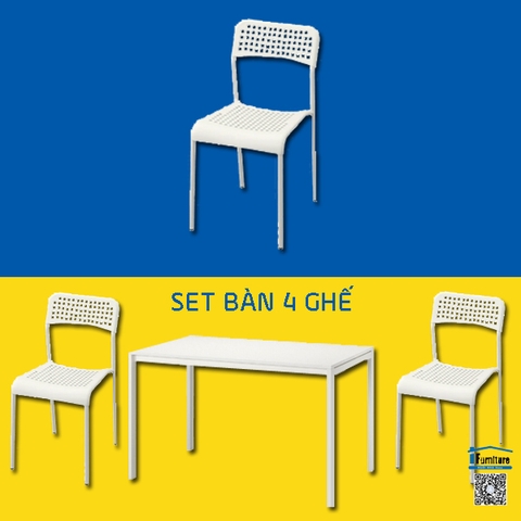 BỘ BÀN 4 GHẾ MELLTORP / ADDE IKEA - TRẮNG 125x75 cm