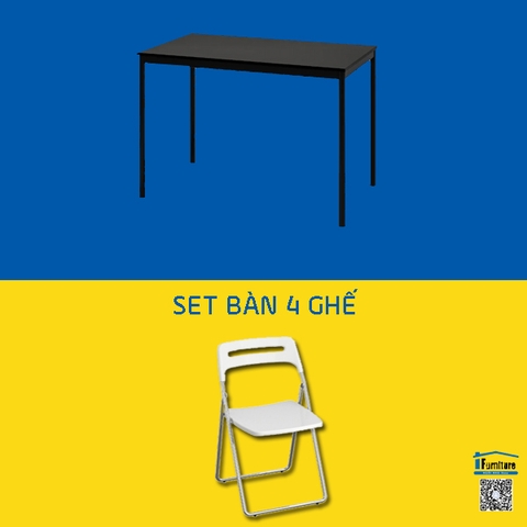 BỘ BÀN 4 GHẾ SANDSBERG / NISSE IKEA - ĐEN / TRẮNG CROM 110x67 cm