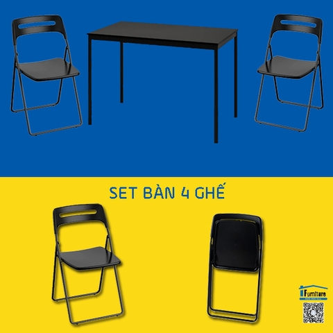 BỘ BÀN 4 GHẾ SANDSBERG / NISSE IKEA - ĐEN 110x67 cm