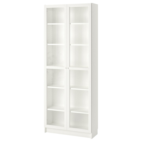 TỦ SÁCH CÓ CỬA KÍNH BILLY / OXBERG IKEA - TRẮNG 80x30x202 cm