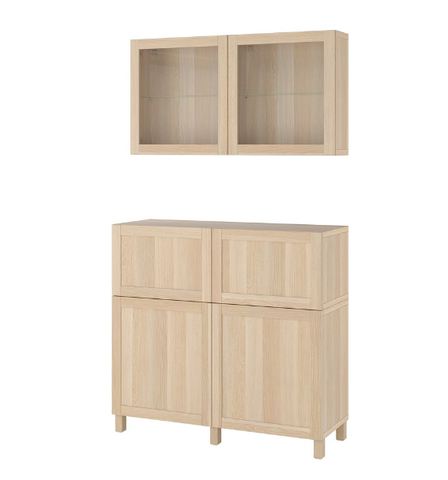 TỦ LƯU TRỮ KẾT HỢP BESTÅ IKEA - MÀU SỒI/KÍNH TRONG 120x42x213 cm