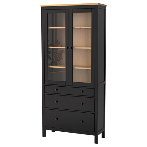 TỦ KÍNH 3 NGĂN KÉO HEMNES IKEA - ĐEN NÂU 90x198 cm