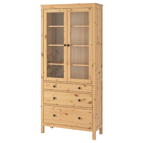 TỦ KÍNH 3 NGĂN KÉO HEMNES IKEA - NÂU 90x198 cm