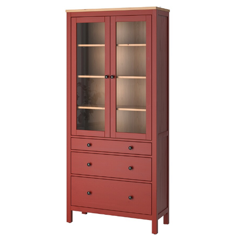 TỦ KÍNH 3 NGĂN KÉO HEMNES IKEA - ĐỎ NÂU 90x198 cm