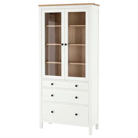 TỦ KÍNH 3 NGĂN KÉO HEMNES IKEA - TRẮNG NÂU 90x198 cm