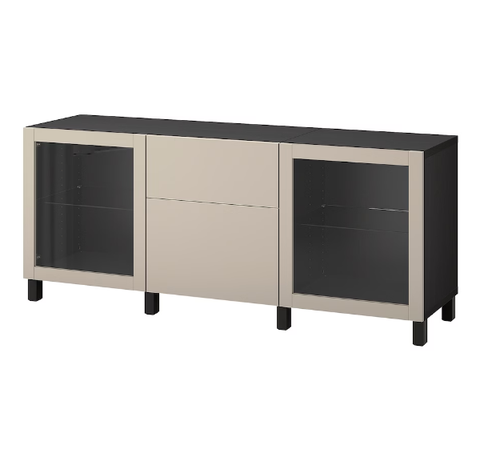 TỦ LƯU TRỮ CÓ NGĂN KÉO BESTÅ IKEA - ĐEN NÂU/BE XÁM 180x42x74 cm