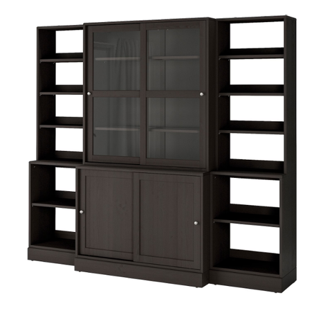 TỦ LƯU TRỮ CÓ CỬA KÍNH TRƯỢT HAVSTA IKEA - NÂU SẪM 243x47x212 cm