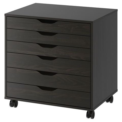 TỦ NGĂN KÉO CÓ BÁNH XE ALEX IKEA - ĐEN NÂU 67x66 cm