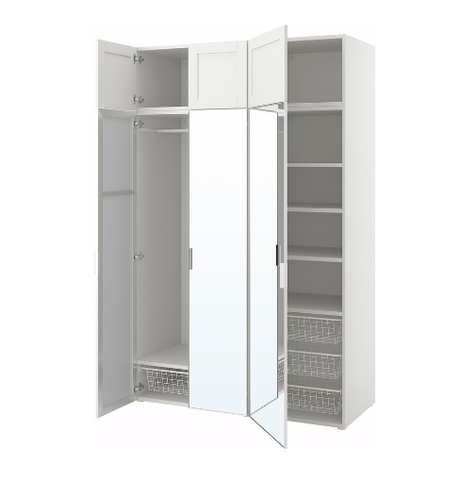 TỦ QUẦN ÁO 6 CÁNH CÓ GƯƠNG PLATSA IKEA - TRẮNG 140x57x221cm