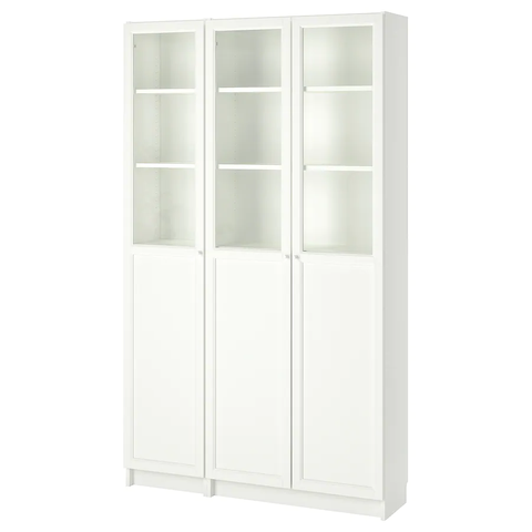 TỦ SÁCH 3 CÁNH KÍNH BILLY / OXBERG IKEA - TRẮNG 120x30x202 cm