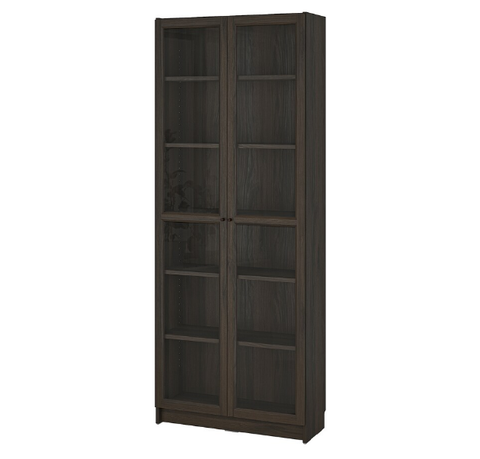 TỦ SÁCH CÓ CỬA KÍNH BILLY / OXBERG IKEA - NÂU SẪM 80x30x202 cm