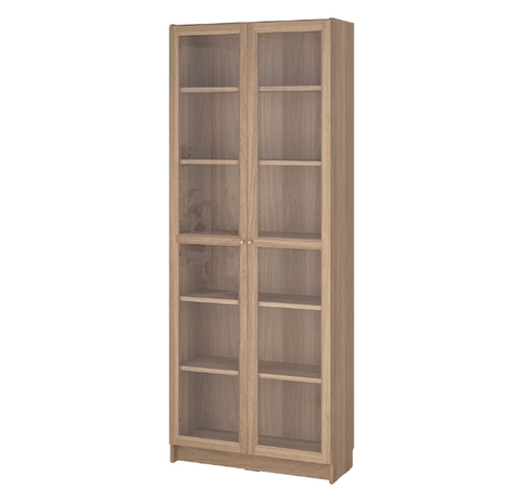 TỦ SÁCH CÓ CỬA KÍNH BILLY / OXBERG IKEA - MÀU SỒI 80x30x202 cm