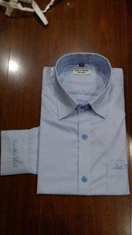 Áo sơ mi nam VINABT cao cấp, mầu xanh da trời nhạt, dài tay caro nhỏ tăm, vải 100%cotton