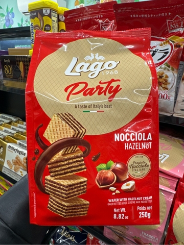 Bánh xốp kem vị hạt phỉ Gastone lago Party wafers Nocciola 250g