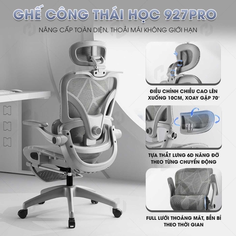 Ghế công thái học 927-1, Ghế xoay văn phòng chuẩn ergonomic