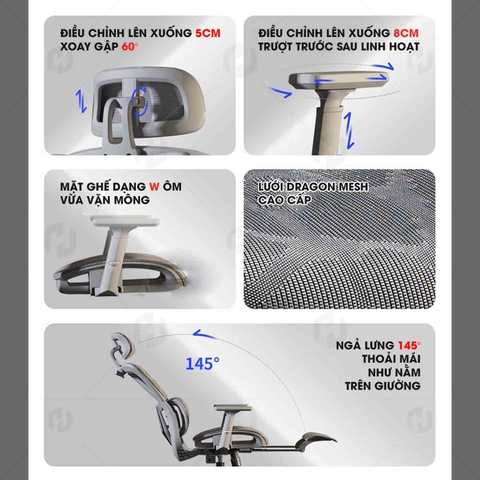 Ghế Văn Phòng Ergonomic 919 Full lưới – Tựa Lưng Chuẩn S-Curve, Ngồi Lâu Không Mỏi