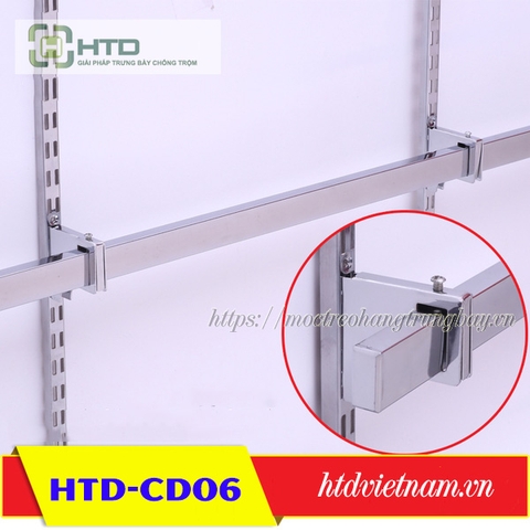 Cốc đỡ thanh hộp inox vuông gài ray đôi