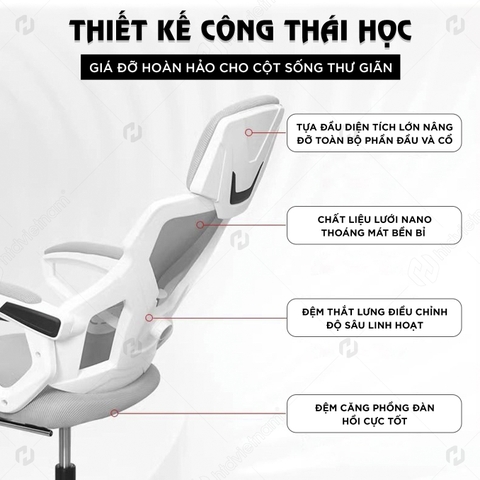Ghế văn phòng ngả lưng HTD V2 - Ghế xoay công thái học, có gác chân, tựa đầu 3D cao cấp