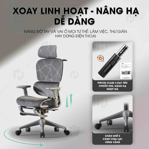 Ghế Làm Việc LS900 – Lưng Lưới, Tựa Đầu, Tay 3D, Chống Đau Lưng, Chống Mỏi Vai
