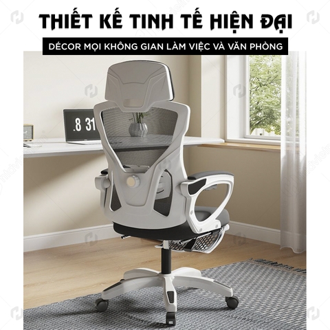 Ghế văn phòng ngả lưng HTD V2 - Ghế xoay công thái học, có gác chân, tựa đầu 3D cao cấp