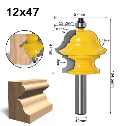 Mũi phay phào chỉ, dao phay gỗ đa năng tạo viền, đúc đường gỗ cốt 12mm