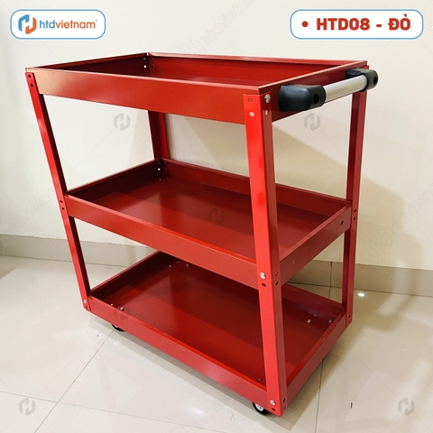 Xe đẩy dụng cụ 3 tầng có khóa bánh, tay cầm, độ dày 1mm, chắc chắn HTD-08