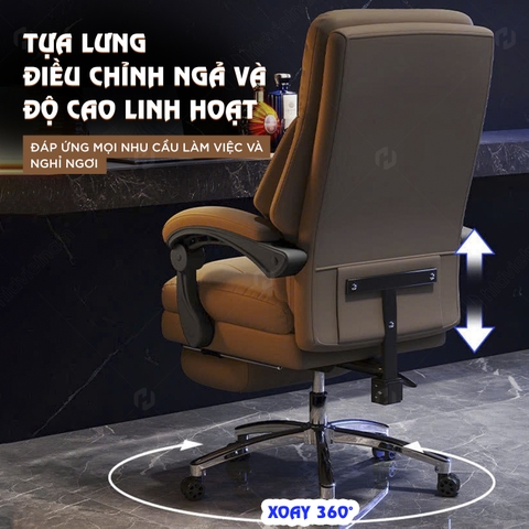 Ghế giám đốc HTD-V3, Ghế xoay văn phòng, có gác chân chế độ ngã lưng thư giãn, nâng hạ chiều cao linh hoạt