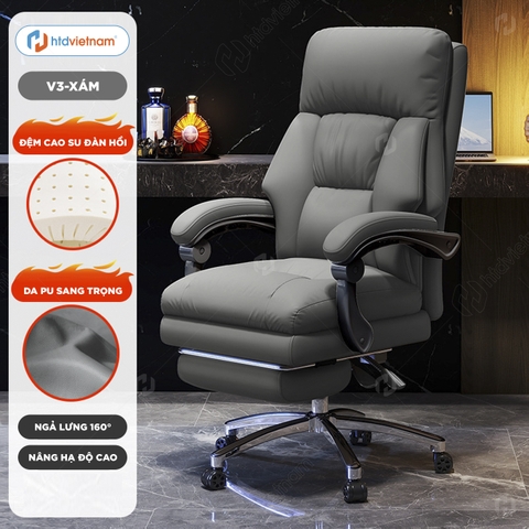 Ghế giám đốc HTD-V3, Ghế xoay văn phòng, có gác chân chế độ ngã lưng thư giãn, nâng hạ chiều cao linh hoạt