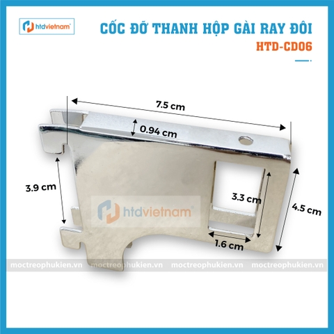 Cốc đỡ thanh hộp inox vuông gài ray đôi