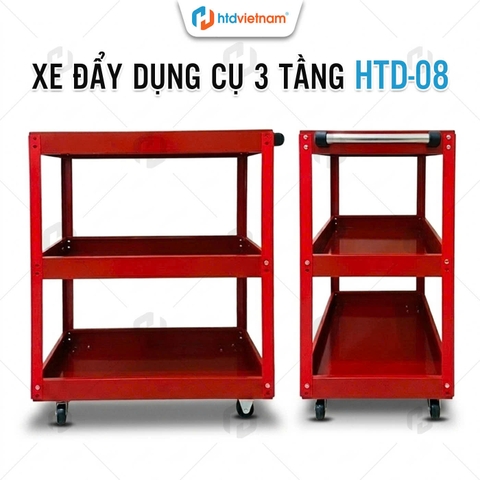 Xe đẩy dụng cụ 3 tầng có khóa bánh, tay cầm, độ dày 1mm, chắc chắn HTD-08