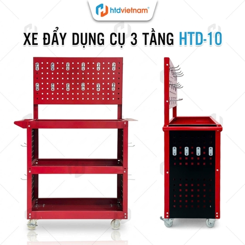 Xe đẩy dụng cụ 3 tầng HTD-10, tặng kèm 20 móc treo