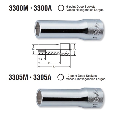 Đầu khẩu dài Koken 3/8 inch 3300M