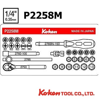 Bộ đầu tuýp Koken 1/4 inch P2258M