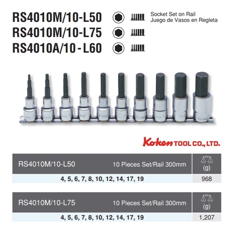 Bộ đầu khẩu lục giác Koken RS4010M/10-L75