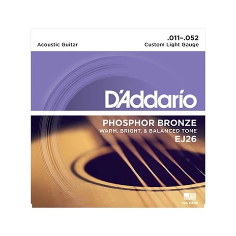 D'Addario EJ26 Phosphor Bronze Acoustic Guitar Strings, Custom Light, 11-52