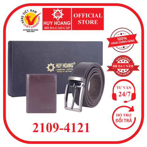 Bóp & Dây nịt nam Huy Hoàng da bò màu nâu HD2109-HD4121