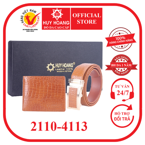 Bóp & Dây nịt nam da bò vân cá sấu màu da HD2110-HD4113