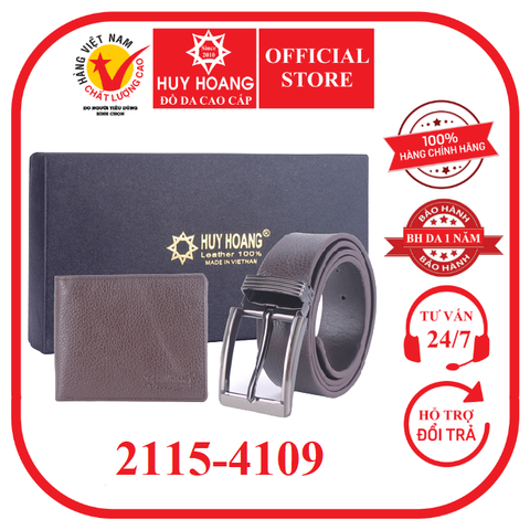 Bóp & Dây nịt nam Huy Hoàng đầu kim màu nâu HD2115-HD4109