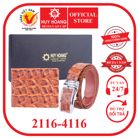 Bóp & Dây nịt nam da bò vân cá sấu màu vàng bò HD2116-HD4116