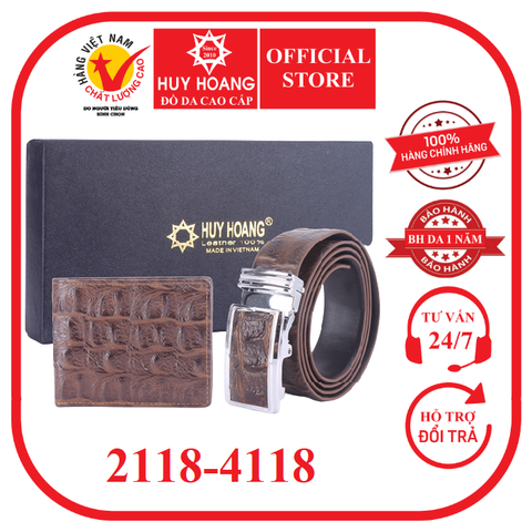 Bóp & Dây nịt nam da bò vân cá sấu màu nâu HD2118-HD4118