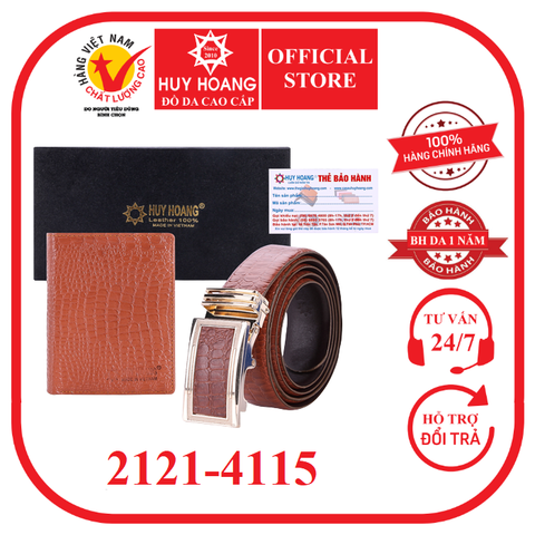 Bóp & Dây nịt nam da bò vân cá sấu màu nâu HD2121-HD4115