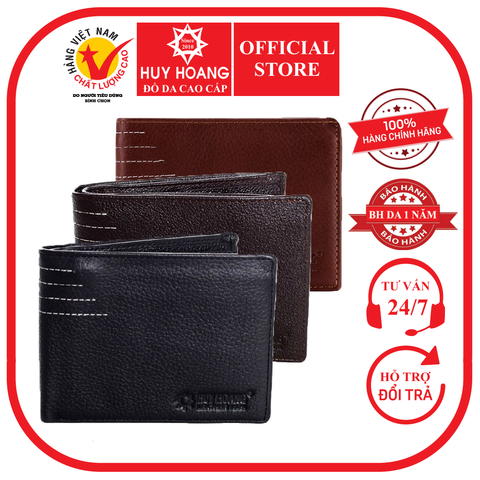 Bóp nam da bò viền chỉ màu da, đen, nâu HD2128-29-30