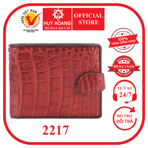 Bóp nam da cá sấu nút bấm màu nâu đỏ HD2217